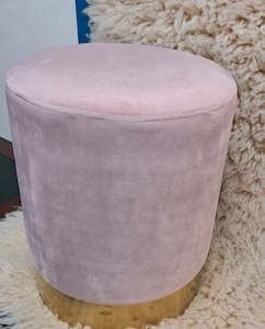 Ottoman Foot Stool: Ottoman with Gold Base - Navy Blue, Pink, and Light Grey
