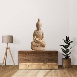 Statues: Meditating Buddha Statue - Ceramic Marble Colour