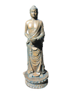 STANDING BUDDHA STATUE (FIBER CEMENT) - ANTIQUE GOLD