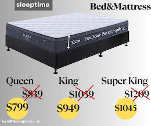 QUEEN SIZE-  SleepTime Queen Bed Base and Five Zone Pocket Spring Mattress Combo