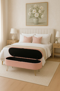 LONG OTTOMAN / STORAGE Pink Fabric