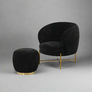 Armchairs: Occasional Arm Chair with Ottoman - Black Fabric