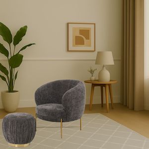 Occasional Arm Chair with Ottoman - Dark Grey Fabric