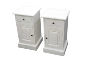 Bedside Cabinet Pair - Mindi Wood - White Distressed Finish