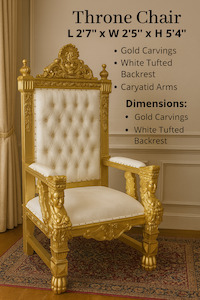 Living Zone: Throne Chair (King/Queen Chair) - Mahogany Wood - Light Cream