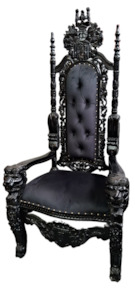 Throne Chair (King/Queen Chair) - Mahogany Wood - Black Finish