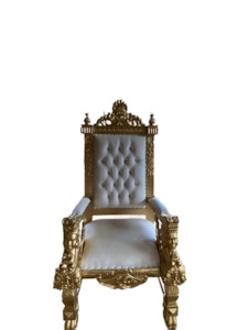 Living Zone: Throne Chair (King/Queen Chair) - Mahogany Wood - White & Gold