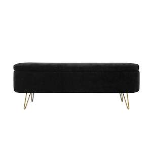 Long Storage Ottoman - Black Fabric