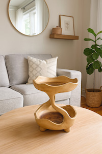 Outdoor Furniture: Two-Tier Handcrafted Wooden Bowl Stand