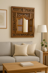 Handcrafted Wooden Mirror with Shutter Doors - Small