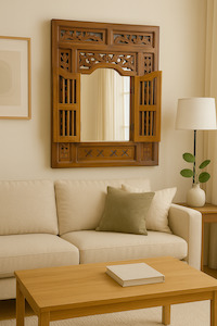 Handcrafted Wooden Mirror with Shutter Doors