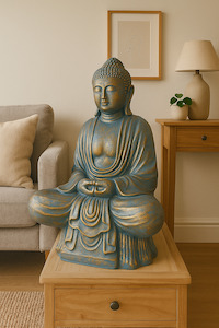 Miscellaneous: Buddha Statue – antique blue-gold finish