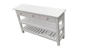Console Hall Tables: Rectangular Hall Table - Solid Mindi Wood - White Finish