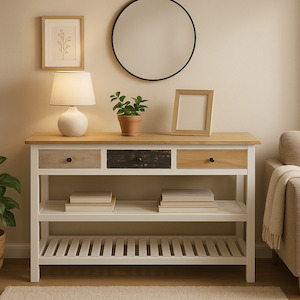 Rectangular Hall Table - Solid Mindi Wood - Carolina Vintage Finish