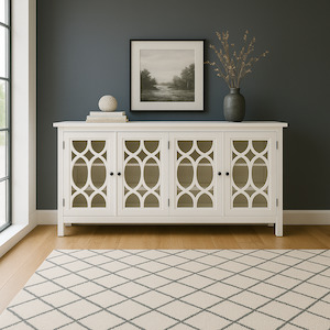 Lattice Glass Sideboard - Mindi Wood - White Finish (Factory Seconds - Clearance Price)