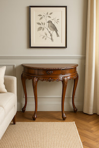 Console Hall Tables: Demilune Console Table - Teak Wood