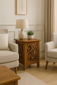 Handcrafted Wooden Carved Side Table - Factory Seconds - Clearance Price