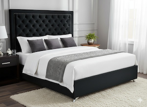 Ancona Buttoned California King Headboard - Black Velvet