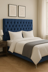 Dahlia Buttoned Queen Headboard - Navy Blue Velvet
