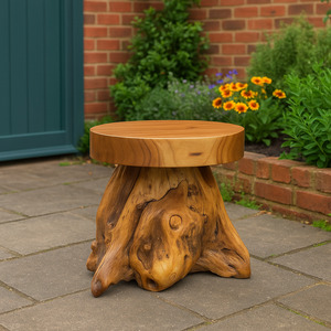 Living Zone: Solid Teak Root Stool - Outdoor Furniture - Flat Top