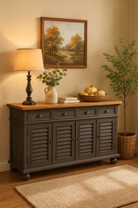 Grey Wash Buffet Sideboard with Natural Finish Top- Mindi Wood - 160cms