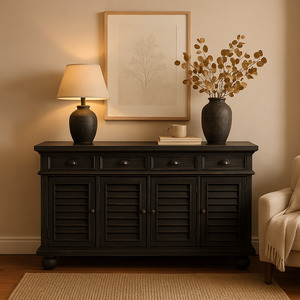 Buffets Side Tables: Black Wash Buffet Sideboard - Mindi Wood - 160cms
