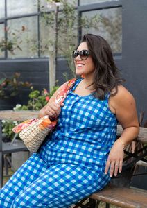 Frankie Singlet Top - Hand Drawn Check Blue