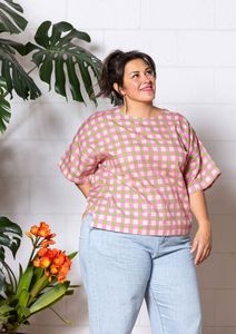 Tops: Lisso Boxy Top - Hand Drawn Check Citrus