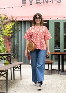 Lisso Boxy Top - Hand Drawn Check Burnt Orange