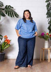 Tops: Lisso Boxy Top - Thin Pin Blue