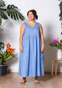 Dresses: Reverie Reversible Dress - Thin Pin Blue