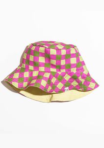 Accessories: Bucket Hat - Hand Drawn Check Citrus / Thin Pin Citrus
