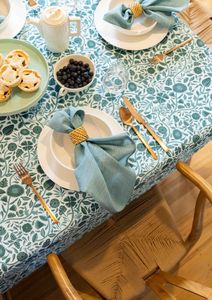 Home: Thin Pin Green Cotton Linen Napkins