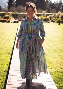 Kindred: Peta Shirt Dress - Tile Stripe Ocean Zest