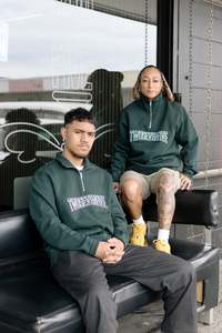 Online Home Page New Instore: Pine Green/White Vintage Logo Quarter Zip