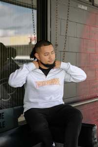Online Home Page New Instore: NEW!! Twosevenfive. Vintage Logo Quarter Zip - White Marle/Orange