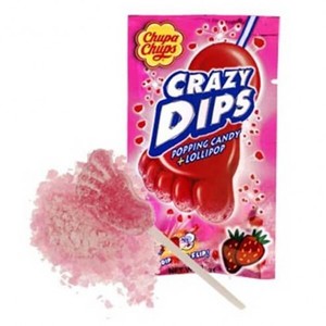 Sweets: Chupa Chups Crazy Dips Popping Candy & Lollipop Strawberry Flavour 14g