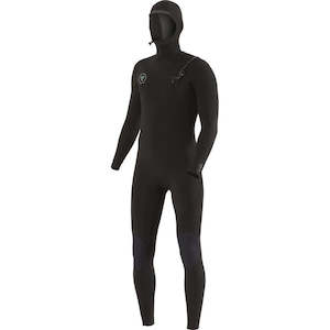 Mens Steamers: VISSLA Mens 7 Seas 4/3 Hooded Chest Zip Full Suit - Black