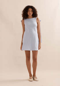 Dress: Caitlin Crisp Mini Wilmer Dress Sky Blue Linen