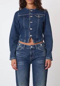 Peachy Den: Peachy Den Goldie Fitted Denim Jacket Dark Fade
