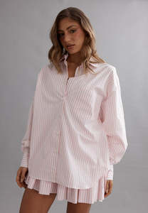 Easter20: Caitlin Crisp Lou Shirt Pink / White Stripe
