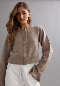 Easter20: Caitlin Crisp Frilly Cropped Cardigan Walnut