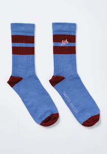 Gifts Under 35: Damson Madder Calf Length Socks Blue & Burgundy Stripe