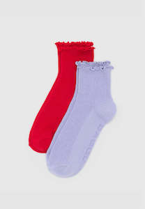 Baggu Lettuce Edge Sock Set of 2 Lavender & Red