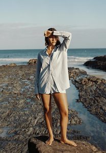 Commonplace Essentials Good Days Shirt White/Blue Stripe