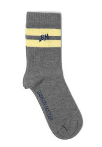 Full Price Clothing: Damson Madder Calf Length Socks Grey Marl/Butter Stripe