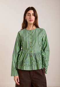 Damson Madder Madison Blouse Navy Pop Green Stripe