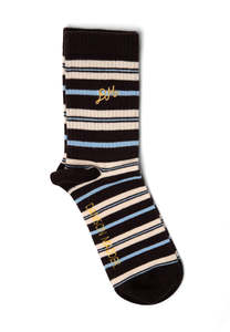 New: Damson Madder Calf Length Socks Brown Stripe