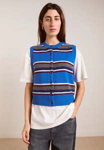 Damson Madder Sofie Merino Wool Vest Blue Stripe