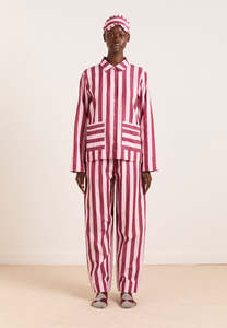 Damson Madder: Damson Madder Florie PJ Set Burg/Pink Stripe